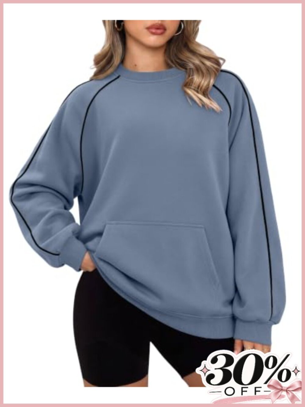 Oversized Fleece Crewneck Pullover Sweatshirt with Kangaroo Pocket